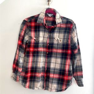 ON Long Sleeve White Tartán Boyfriend Flannel Shirt
